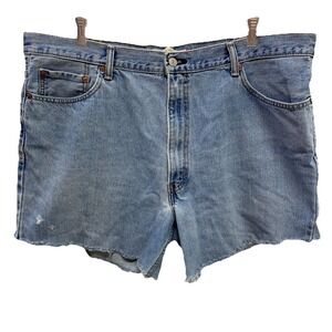Vintage Levis 550 Cut Off Denim Shorts 42 Waist Distressed Relaxed Fit Y2K 90s